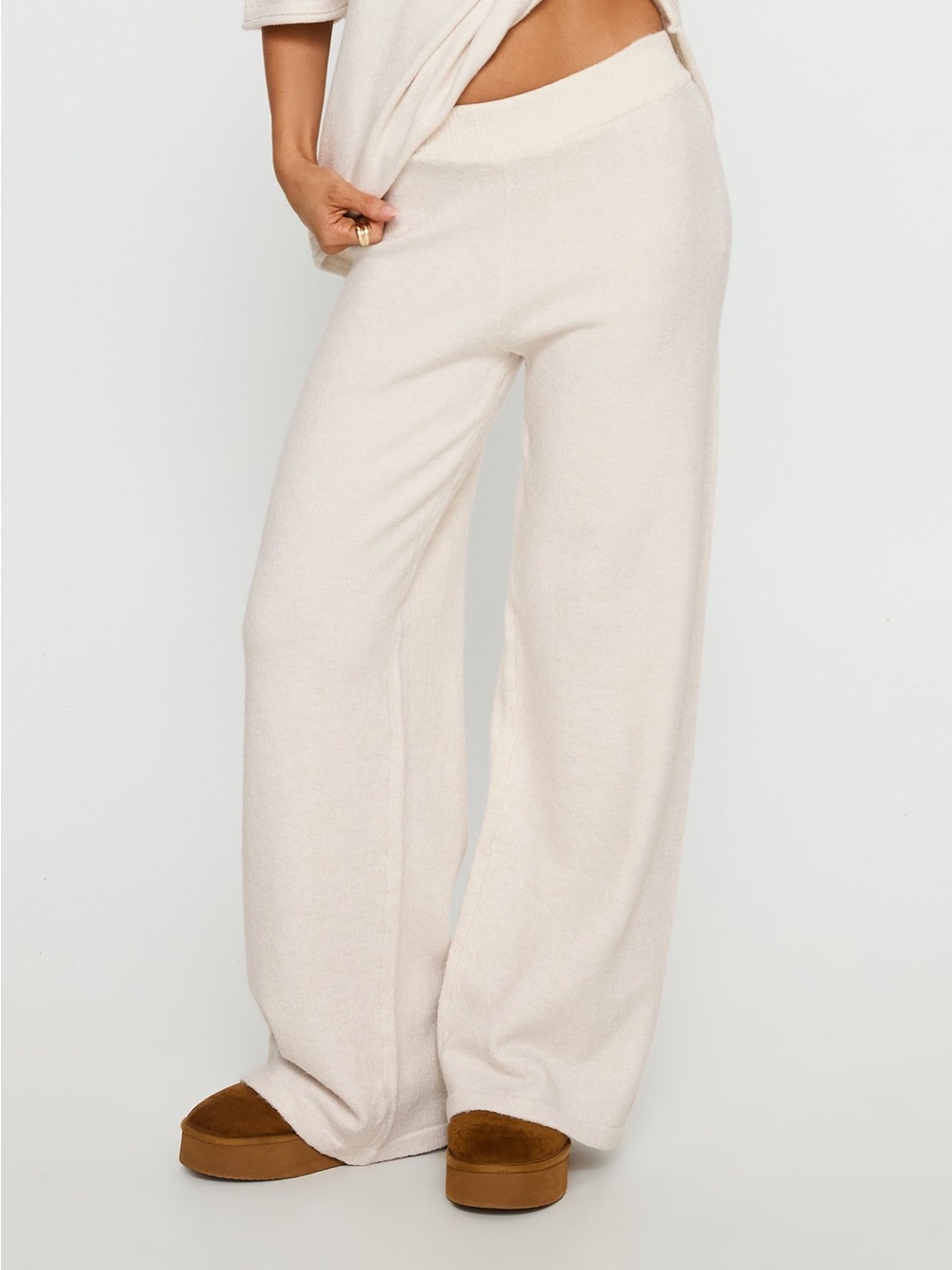 Princess Polly Bekki Wide Leg Knit Pant Oat
